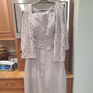 Evening Dress Plus Size T-Length Mock Dress 2 Piece Grey